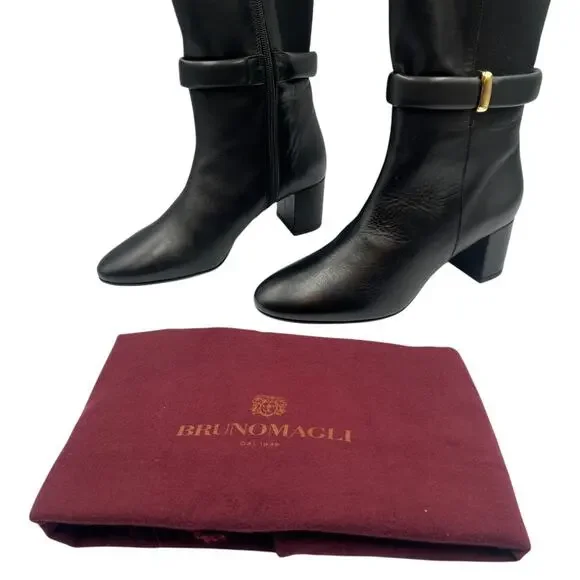 Bruno Magli Paula Leather Block Heel Tall Knee High Boots Black Size 36.5 US 6.5 - Picture 2 of 8